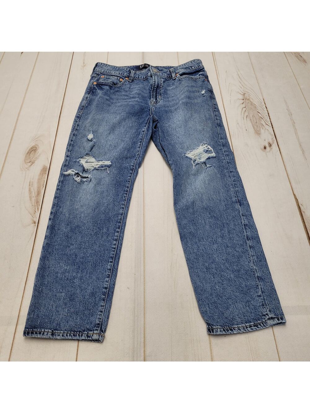 Gap slim boyfriend jeans stretch distressed 6 28 long tall relaxed